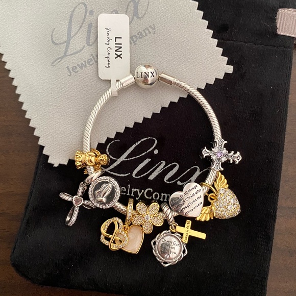 Linx Silver Snake Chain Bracelet with Religious Themed Charms